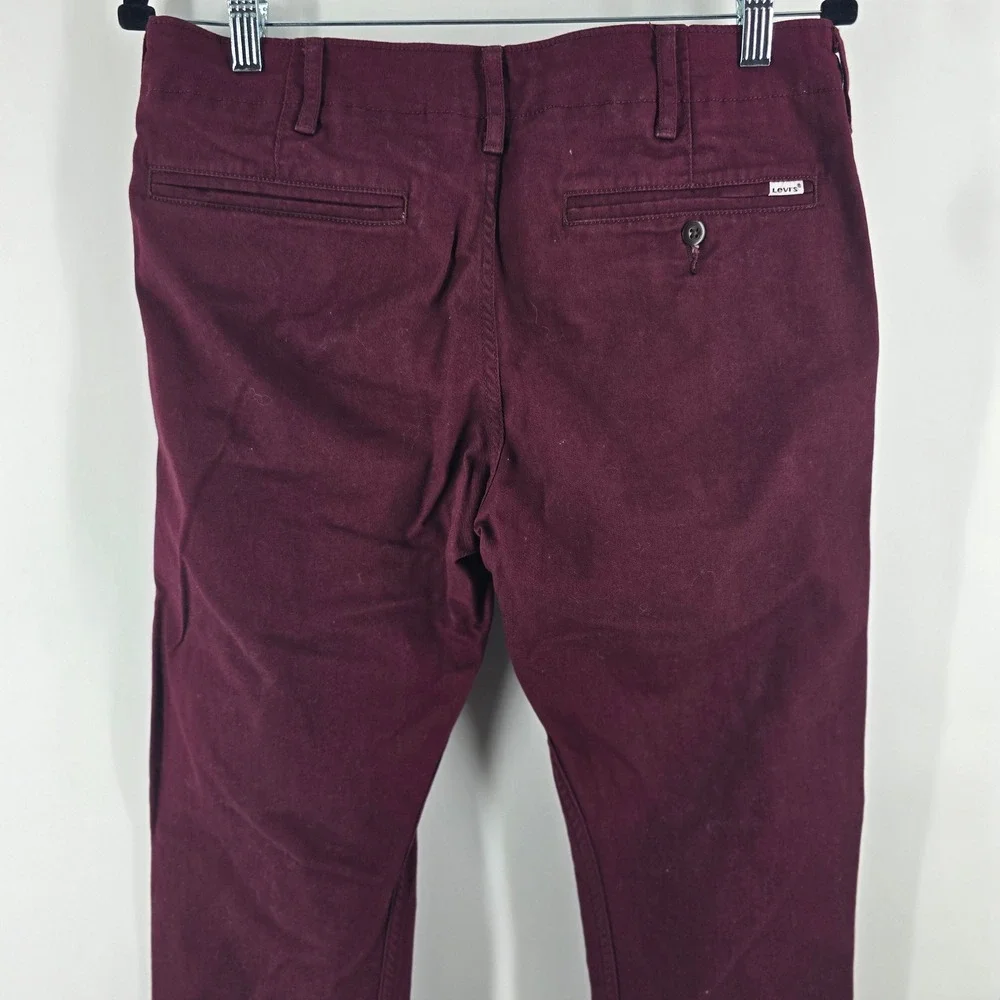 Levis Chino Pants Mens 32x27 Burgundy Straight Leg Cotton Twill Casual Trousers